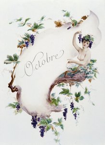 Ottobre "La Canzone del mese" di Jérôme Doucet, illustrazione - Maurice Leloir, ed. Reims 1904. L. Michaud