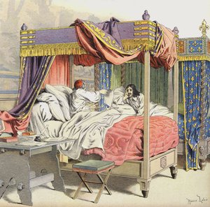 Richelieu e il re Luigi XIII in letti adiacenti al momento della cospirazione di Cinq-Mars da Maurice Leloir
