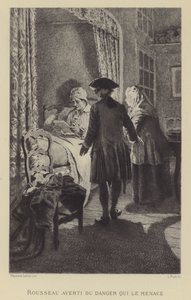 Rousseau avvertito del pericolo che lo minaccia (incisione) da Maurice Leloir