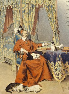 Il Cardinale gioca con i suoi gatti che amava particolarmente - in "Richelieu" di Maurice Leloir, inizio XX secolo da Maurice Leloir