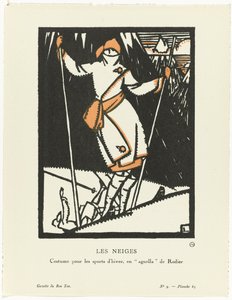 Gazette du Bon Ton, 1920 - No. 9, Pl. 65: Les Neiges / Costume per gli sport invernali, enagnella di Rodier