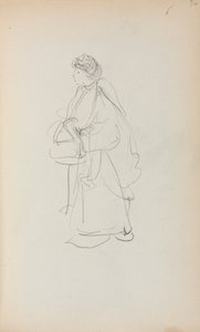 Quaderno di schizzi italiano: Donna in piedi che tiene una borsa (pagina 56) da Maurice Prendergast