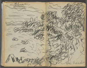 Libro di schizzi - The Granite Shore Hotel, Rockport, pagina 008 e 9: "Gloucester - La strada". da Maurice Prendergast