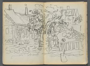 Sketchbook- The Granite Shore Hotel, Rockport, pagina 052 e 53: Case e giardini da Maurice Prendergast