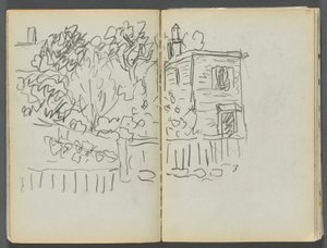 Sketchbook- The Granite Shore Hotel, Rockport, pagina 054 e 55: Casa e giardino recintato