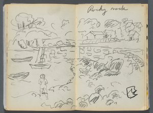 Libro di schizzi - The Granite Shore Hotel, Rockport, pagina 088 e 89: "Rocky Neck". da Maurice Prendergast