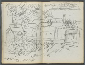 Taccuino di schizzi, The Dells, N° 127, pagina 096 e 97: Paesaggio con case da Maurice Prendergast