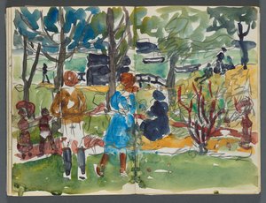 Skizzenbuch, The Dells, Nr. 127, Seite 110 & 111: Figuren in einer Landschaft da Maurice Prendergast