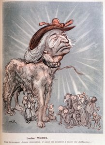 Caricatura di Louise Michel come un cane "razza terranova, nessuna ricompensa, ha passato la sua esistenza salvando i disgraziati" da Maurice Radiguet
