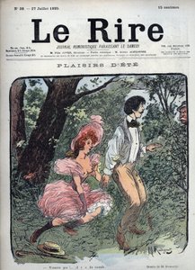 Piaceri estivi - Due amanti sono sorpresi in una foresta da un passante - Illustrazione di Maurice Radiguet per la rivista francese "Le Rire" numero 38 del 1895 da Maurice Radiguet