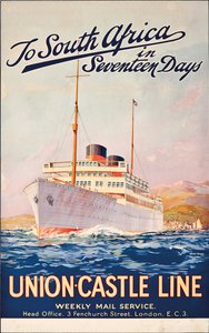 Verso il Sudafrica in diciassette giorni; un poster pubblicitario per Union Castle Line