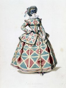 Costume e maschera di Arlecchino nel 1855, personaggio femminile di Arlecchino nella commedia dell