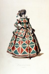 Costume e maschera di Arlecchino nel 1855, personaggio femminile di Arlecchino nella commedia dell
