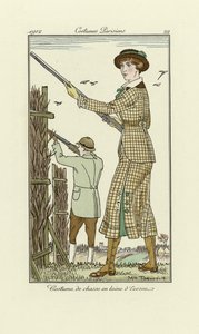 Design per abito da tiro in tweed per signore, da Costumes Parisien, pub.1912