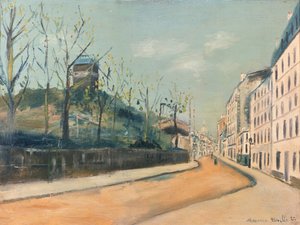 Rue Lepic, Montmartre, con il Moulin de la Galette e il Sacro Cuore da Maurice Utrillo