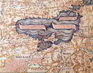 Vista del Mar Nero (dettaglio) della mappa del mondo (mappamundi) di frate Mauro camaldolese 1459 Biblioteca Marciana, Venezia