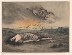 Donna sdraiata e cavaliere volante con torcia da Max Alexander Alandt (signed by artist)