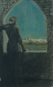 Giovane uomo incoronato, che guarda lontano da un