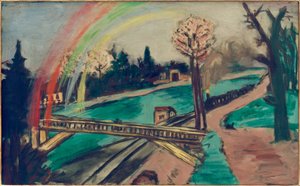 Paesaggio ferroviario con arcobaleno