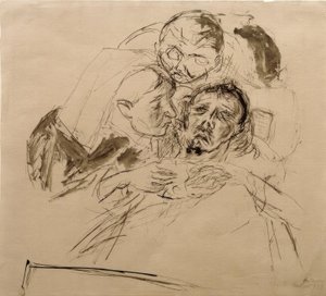 Infermiera e figura maschile, china su un malato da Max Beckmann