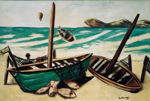 Paesaggio costiero con mongolfiera da Max Beckmann