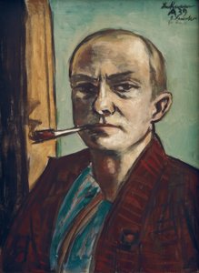 Autoritratto su verde con camicia verde da Max Beckmann