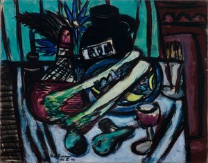 Natura morta con bottiglia di Chianti e sedano da Max Beckmann