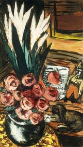 Natura morta con rose rosse e Butchy da Max Beckmann