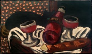 Natura morta con bicchieri di vino e gatto da Max Beckmann