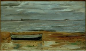 Spiaggia con barca grigia e mare grigio da Max Beckmann