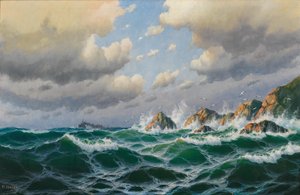 Tedesco: Vaporetto al largo della costa in tempesta