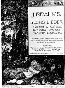 Frontespizio di "Sei Lieder opus 97" (Sechs Lieder opus 97) di Johannes Brahms (1833-1897)
