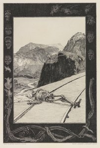 Sui binari, tavola 8 dal portfolio On Death, Parte I, Opus XI, 1897 da Max Klinger