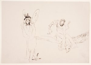 "Weg der Befleckung" - Uomo con ali di farfalla (autoritratto?) e donna su una creatura fantastica volante da Max Klinger