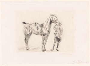 Uomo con cavallo da sella da Max Liebermann (signed by artist)