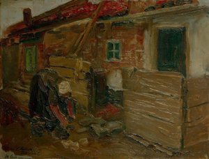 Casa contadina olandese con donna