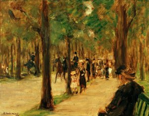 Passeggiata nel Tiergarten con passeggiatori e un cavallo da Max Liebermann