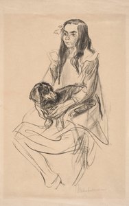 Ragazza seduta con bassotto da Max Liebermann
