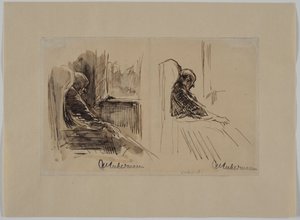 Due ritratti di suo padre Louis Liebermann sulla poltrona da Max Liebermann