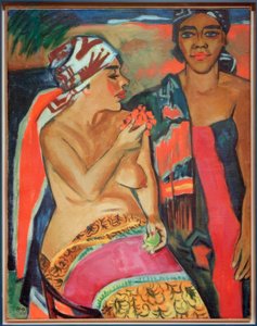 Donne con tappeto colorato da Max Pechstein