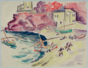 Baia portuale con pescatori da Max Pechstein