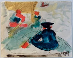 Pescatori seduti sulla barca da Max Pechstein