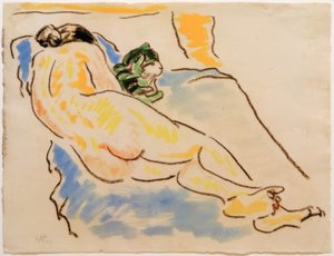 Nudo femminile sdraiato con gatto da Max Pechstein