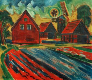 Case rosse con mulino a vento da Max Pechstein