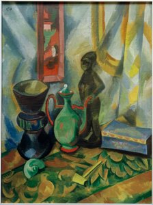 Natura morta con vaso, brocca moresca e statuetta in legno da Max Pechstein