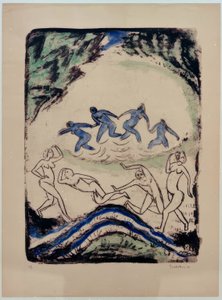 Ballerini e bagnanti allo stagno nel bosco da Max Pechstein