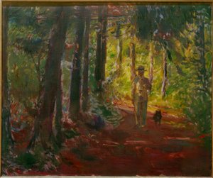 Uomo su un sentiero nel bosco
