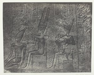 Palazzo di Karnak, sculture esterne del santuario di granito, Tebe, 1849-51, stampato 1852 da Maxime Du Camp
