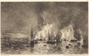 Incendio nel porto di Bordeaux da Maxime Lalanne