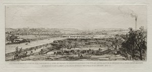 Souvenir artistiques du Siège de Paris: Vue prise du viaduc du Pont-du-Jour..., 1870-71 da Maxime Lalanne